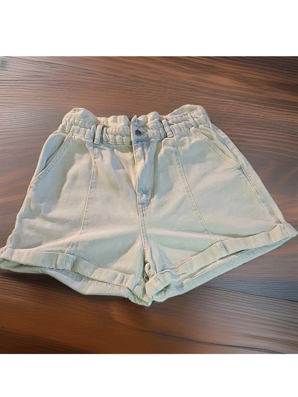 Zara High-Waist Paperbag Shorts — Pale Sage